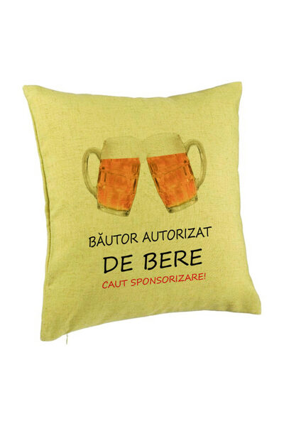 BEKZ Perna Decorativa, Model Bautor Autorizat de Bere, 40x40 cm, Verde, Husa Detasabila, Burduf