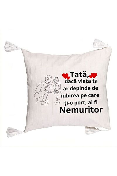 BEKZ Fringed Pillowcase, Pattern for Tata 3, 45x45 cm, Ecru, With zipper