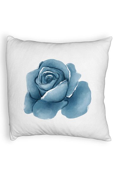 BEKZ Față de pernă pufoasă, model floral cu trandafiri albaștri, 40x40 cm, albă
