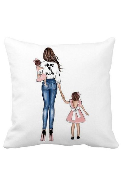 BEKZ Mom Of Girls Square Pillowcase, 40x40 Cm, White, Matte