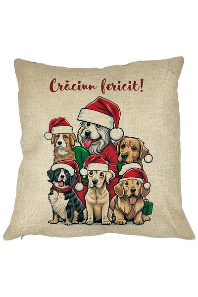 BEKZ Perna Decorativa de Craciun cu Catelusi si Text, 40x40 cm, Husa Detasabila, Burduf