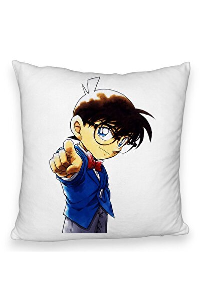 BEKZ Față de pernă pufoasă cu Detectivul Conan, 40x40 cm, albă