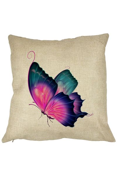 BEKZ Perna Decorativa Patrata Fluture Multicolor, 40x40 cm, Husa Detasabila, Burduf