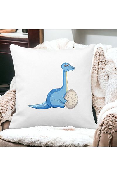 BEKZ Children's Square Decorative Pillow, Dinosaur With Eggs, 40x40 Cm, White, Matte, Removable Cover, Be
