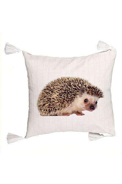 BEKZ Fringed Pillowcase, Hedgehog Pattern, 45x45 cm, Ecru, With Zipper