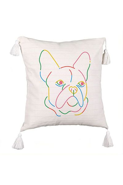 BEKZ Fringed Pillowcase, Doggo MultiColor Model, 45x45 cm, Ecru, With zipper