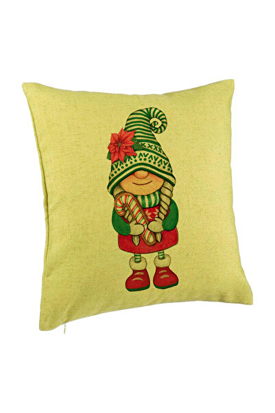 BEKZ Декоративна възглавница с коледна тематика, Гном 5, 40x40 см, Зелена, Св...