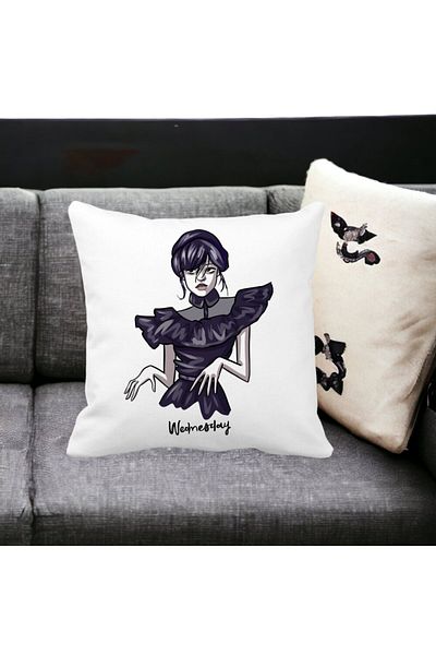 BEKZ Wednesday Addams Dancing Hands Decorative Pillow 1.40x40 cm, White, Matte, Removable Cover, Bellows