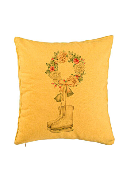 BEKZ Christmas Pillowcase, Ice Skates And Wreath, 40x40 Cm, Yellow