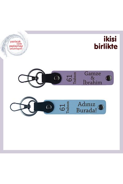 Miaju Stylish Armağan from Babaya Memleket, 61 Trabzon Written Leather Keychain Set, Purple-Violet-Sky Blue