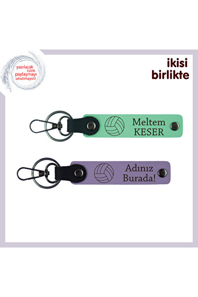 Asortishey Your Name Written Leather Keychain Set, Light Green-Purple Violet,...