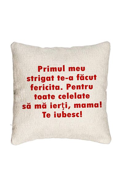 BEKZ Fata de perna Canapea, Model Mama Te Iubesc 2, 40x40 cm, Cu fermoar