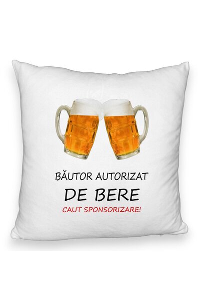 BEKZ Față de pernă pufoasă, model băutor de bere autorizat, 40x40 cm, albă
