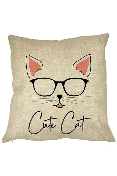 BEKZ Perna Decorativa Patrata Cute Cat, 40x40 cm, Husa Detasabila, Burduf