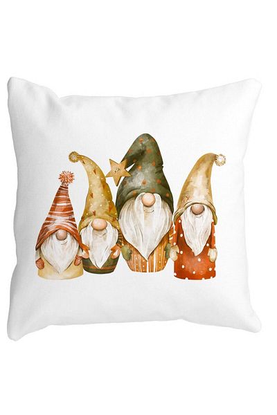 BEKZ Christmas Themed Decorative Pillow, Gnomes, 40x40 cm, White, Matte, Removable Cover, Bellows