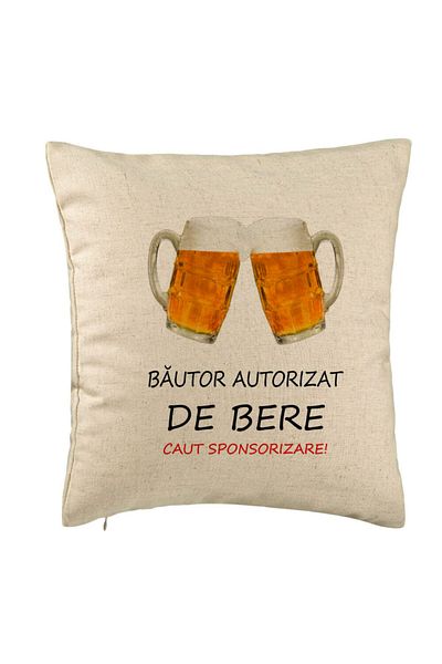 BEKZ Perna Decorativa, Model Bautor Autorizat de Bere, 40x40 cm, Bej, Husa Detasabila, Burduf