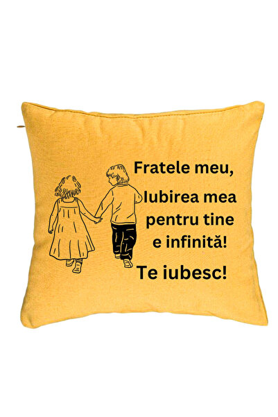 BEKZ Perna Decorativa Fratele meu 5, 40x40 cm, Galben, Husa Detasabila, Burduf