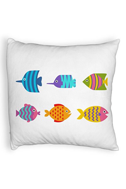 BEKZ Față de pernă pufoasă, model pești multicolori, 40x40 cm, albă