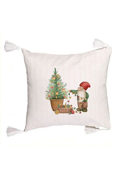 BEKZ Christmas themed decorative pillow with fringes, 22, 45x45 cm, Ecru, with zipper