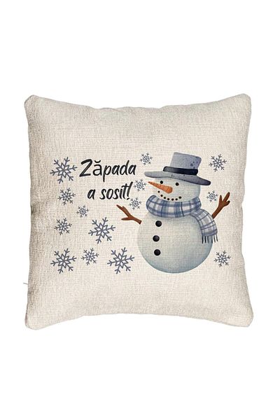 BEKZ Fata de perna Canapea de Craciun Om de Zapada si Text 2, 40x40 cm, Cu fermoar