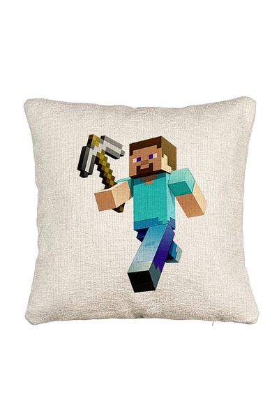 BEKZ Fata de perna Canapea, Model Minecraft Mining Steve, 40x40 cm, Cu fermoar