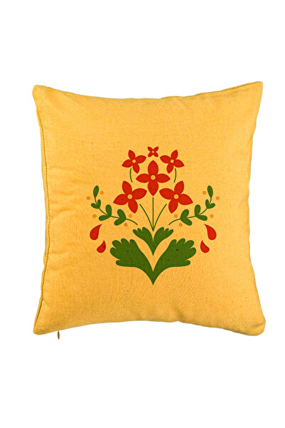 BEKZ Față de pernă, model floral roșu, 40x40 cm, galben