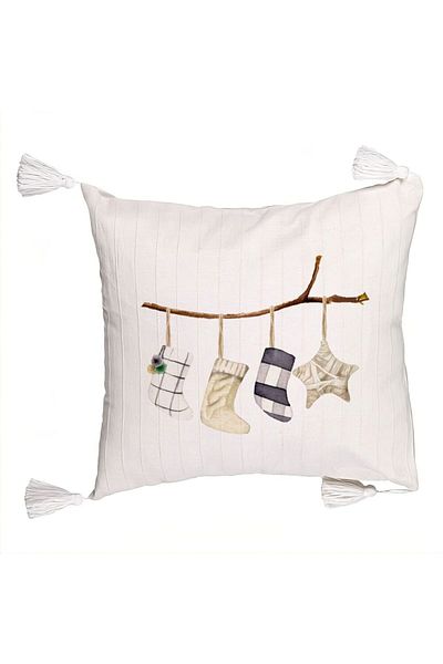 BEKZ Christmas themed decorative pillow with fringes, 10, 45x45 cm, Ecru, with zipper