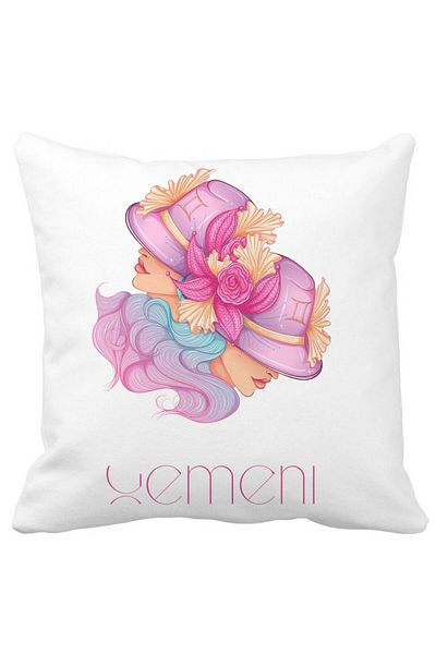 BEKZ Perna Decorativa, Zodia Gemeni, 40x40 cm, Alba, Mata, Husa Detasabila, Burduf