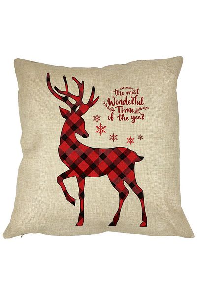 BEKZ Perna Decorativa de Craciun cu Ren si Text 2, 40x40 cm, Husa Detasabila, Burduf