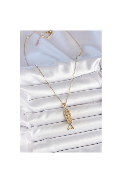 Skygo 316L Steel Chain Gold Color Zircon Stone Fish Figured Necklace - Tj-Bko10234