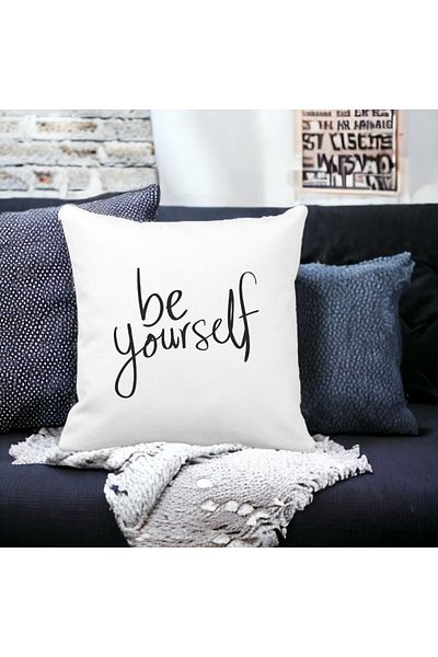 BEKZ Perna Decorativa Patrata Be Yourself, 40x40 cm, Alba, Mata, Husa Detasabila, Burduf
