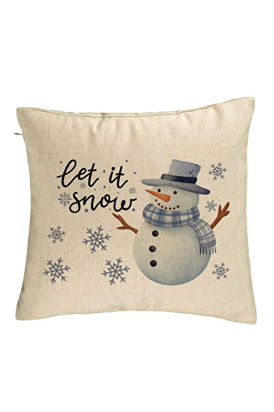BEKZ Christmas Decorative Pillow Snowman and Text, 40x40 cm, Beige, Removable...