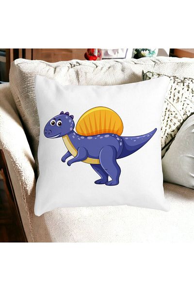 BEKZ Pernă decorativă pătrată pentru copii cu dinozaur, violet închis, 40x40 cm, alb, mată, husă detașabilă, B