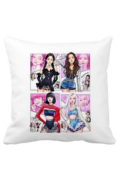 BEKZ BlackPink Decorative Pillow, 5, 40x40 cm, White, Matte, Removable Cover, Bellows
