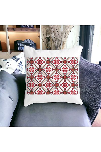 BEKZ Square Pillowcase With Romanian Motifs 2.40x40 Cm, White, Matte