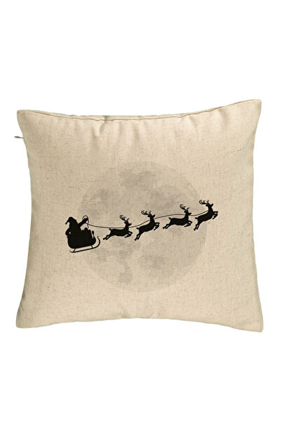 BEKZ Christmas Decorative Pillow Reindeer on Sleigh, 40x40 cm, Beige, Removab...