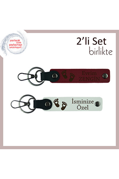 Asortishey Name Writable Set, Burgundy-White, Baby Foot Keychain with Heart t...
