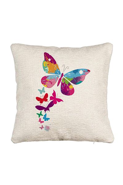 BEKZ Fata de perna Canapea, Model Fluture Colorful, 40x40 cm, Cu fermoar