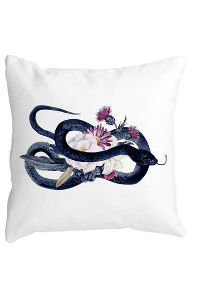 BEKZ Pillowcase With Halloween Snake And Flowers Motif, 40x40 Cm, White, Matte