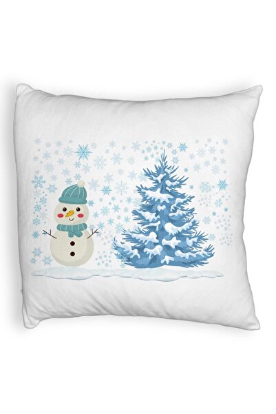 BEKZ Пухкава калъфка за възглавница Снежен човек и ела, 40x40 см, бяла, сваля...