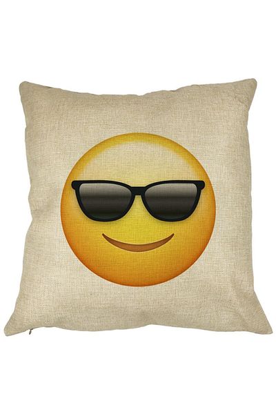 BEKZ Perna Decorativa Patrata Emoji Fata cu Ochelari, 40x40 cm, Husa Detasabila, Burduf