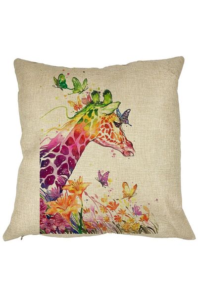 BEKZ Perna Decorativa Patrata Girafa Multicolor, 40x40 cm, Husa Detasabila, Burduf