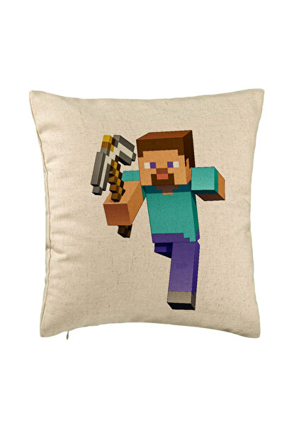 BEKZ Decorative Pillow, Minecraft Mining Steve 8bit Model, 40x40 cm, Beige, R...