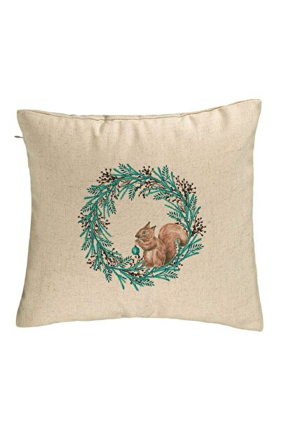 BEKZ Față de pernă cu coroană de Crăciun și veveriță, 40x40 cm, bej