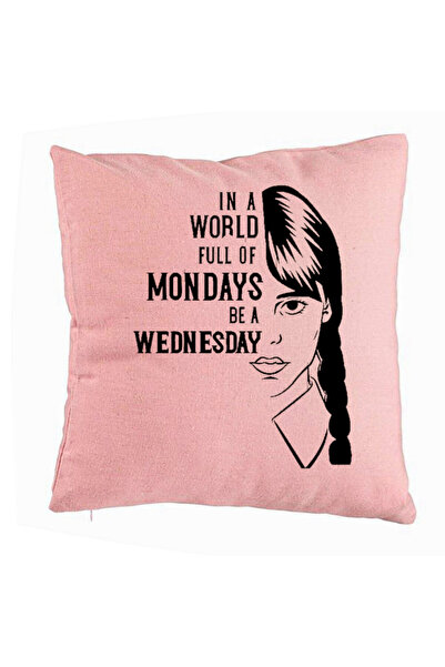 BEKZ Față de pernă, model și text Wednesday Addams, 40x40 cm, roz