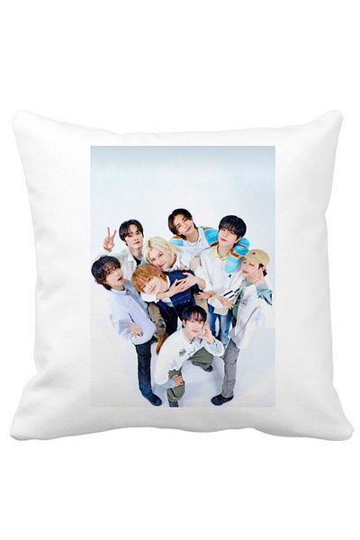 BEKZ Decorative Pillow, Stray Kids 8, 40×40 cm, White, Matte, Removable Cover, Bellows