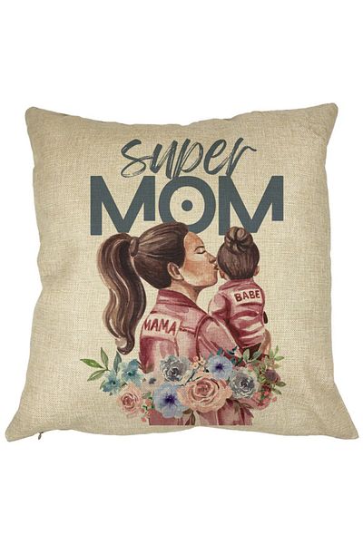 BEKZ Perna Decorativa Patrata Super MOM Babe, 40x40 cm, Husa Detasabila, Burduf