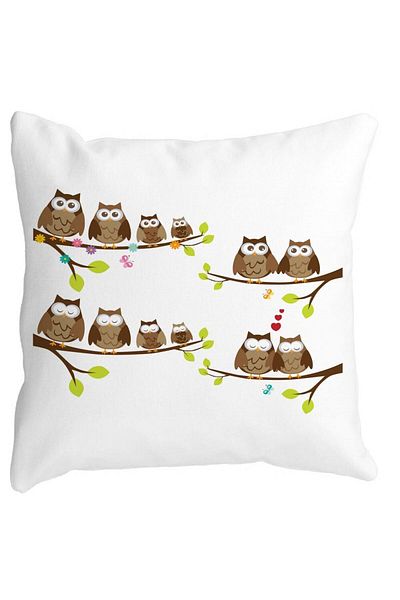 BEKZ Square Pillowcase Owls, 40x40 Cm, White, Matte