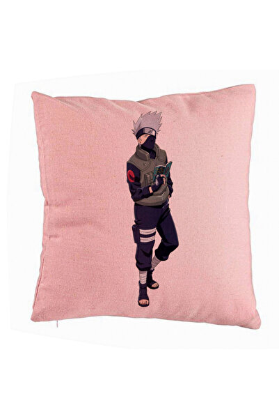 BEKZ Perna Decorativa cu Naruto Kakashi, 40x40 cm, Roz, Husa Detasabila, Burduf