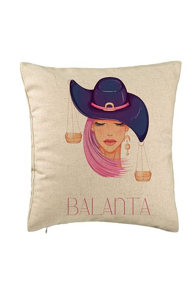 BEKZ Perna Decorativa, Model Zodia Balanta, 40x40 cm, Bej, Husa Detasabila, Burduf